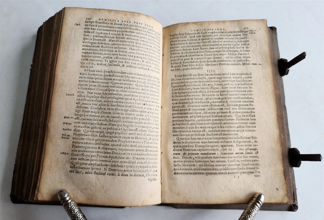 1581 SERMONS in LATIN Concionum de tempore antique PIGSKIN BINDING w/ CLASPS - 12