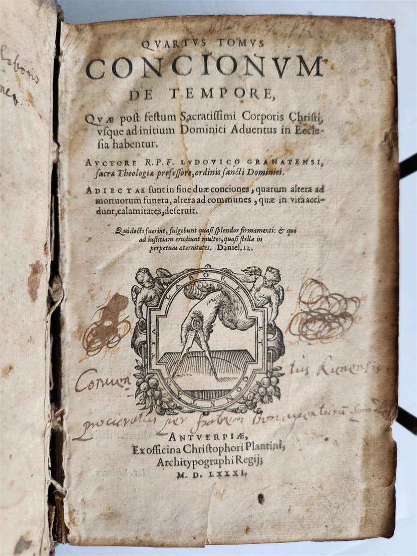 1581 SERMONS in LATIN Concionum de tempore antique PIGSKIN BINDING w/ CLASPS - 2