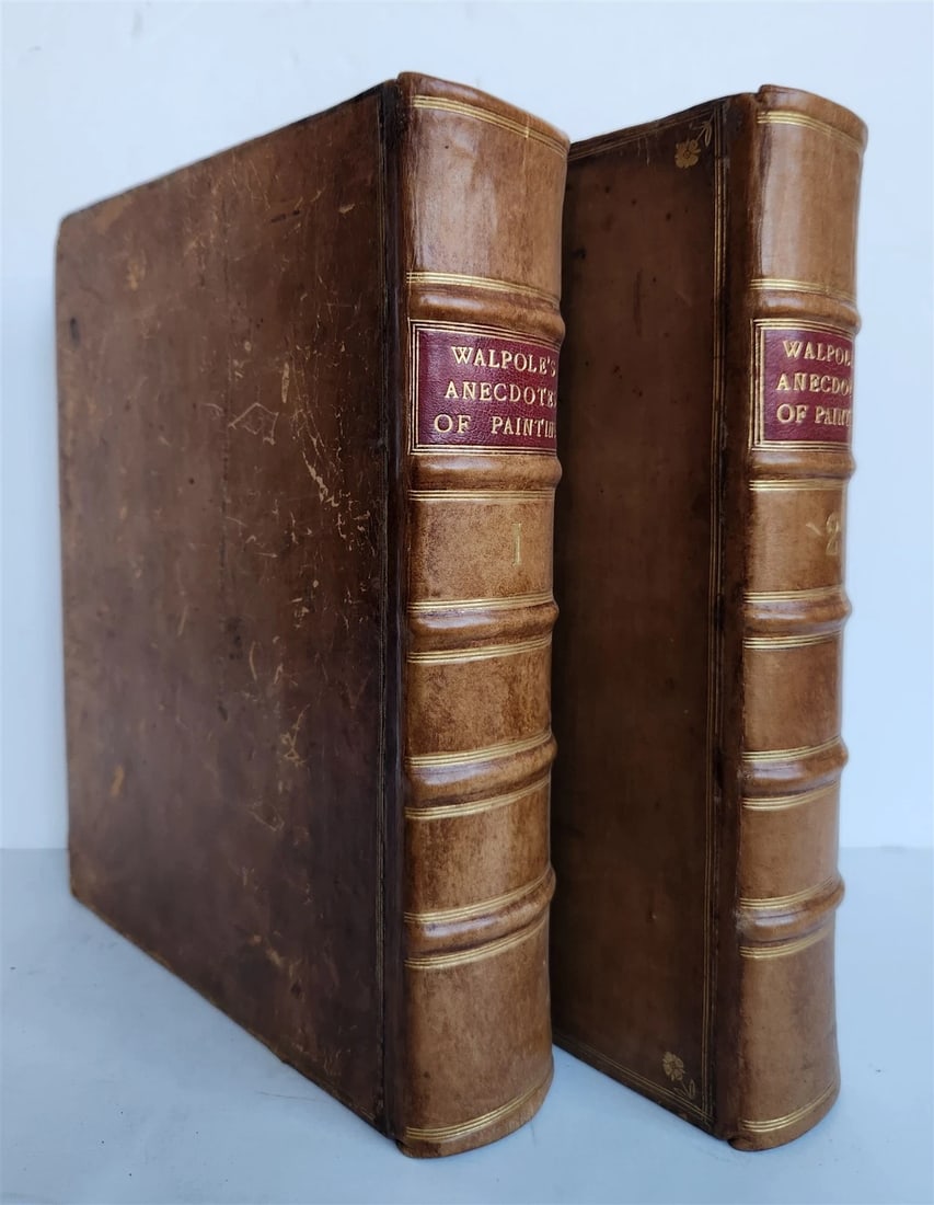 1762 ANECDOTES of PAINTING in ENGLAND antique ILLUSTRATED w/90 engravings 2 vols - 2