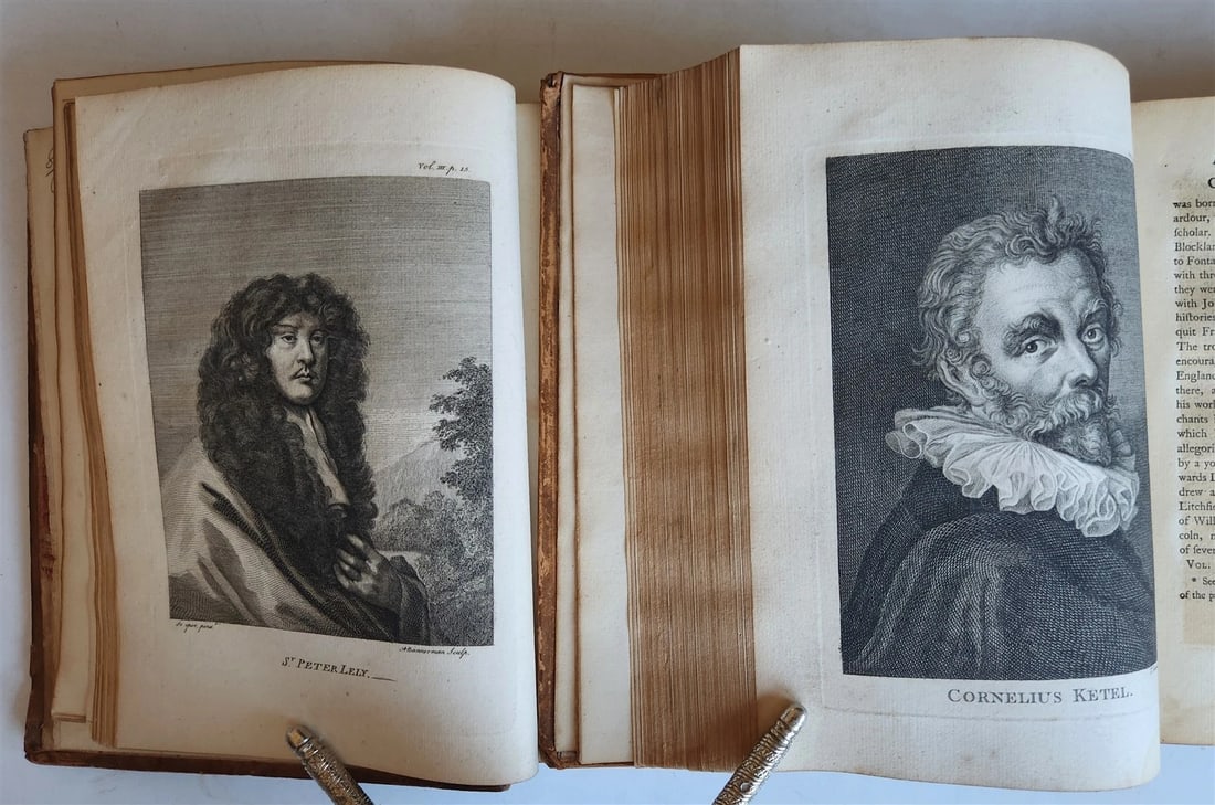 1762 ANECDOTES of PAINTING in ENGLAND antique ILLUSTRATED w/90 engravings 2 vols - 3