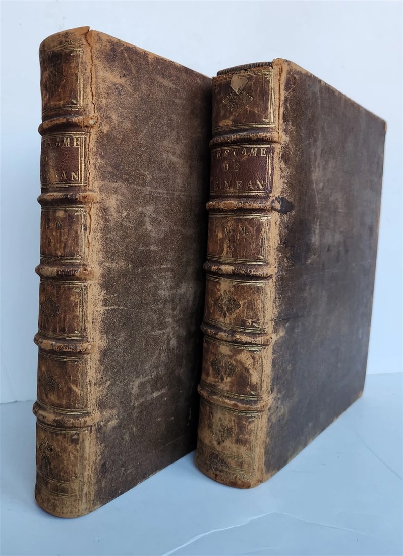 1718 BIBLE in FRENCH 2 volumes NEW TESTAMENT antique ILLUSTRATED w/ MAPS - 2
