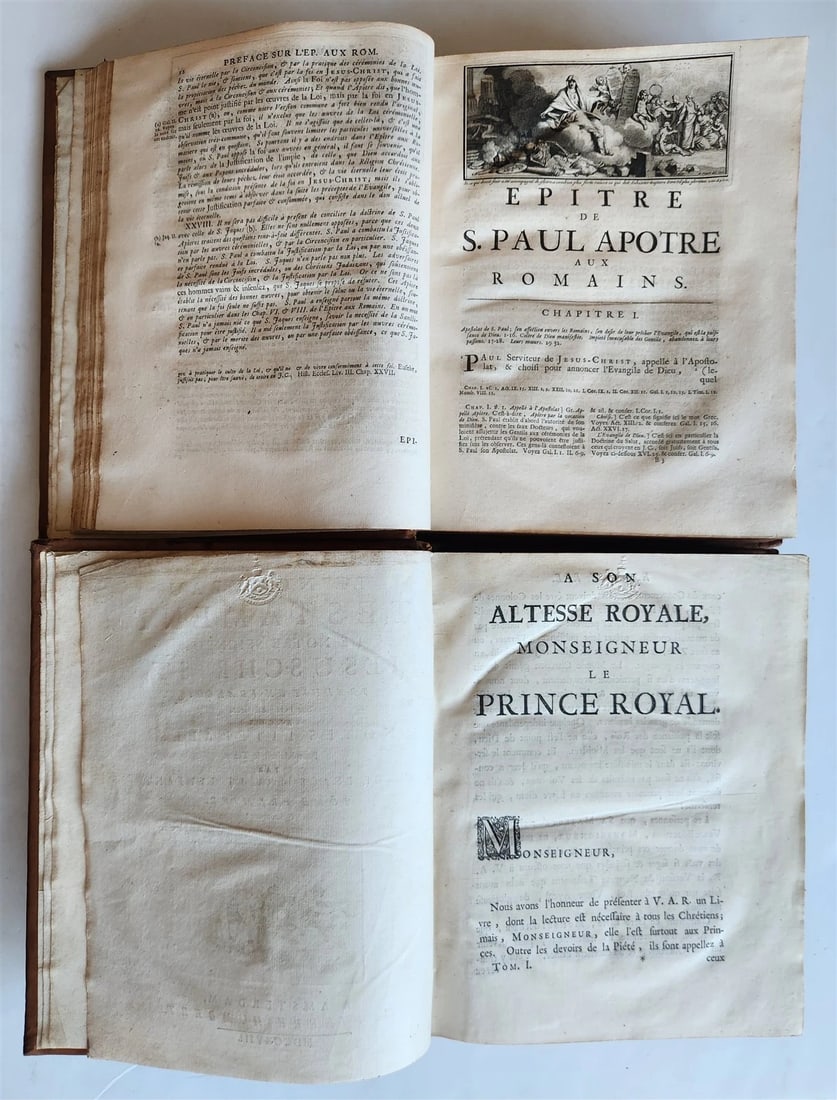 1718 BIBLE in FRENCH 2 volumes NEW TESTAMENT antique ILLUSTRATED w/ MAPS - 3