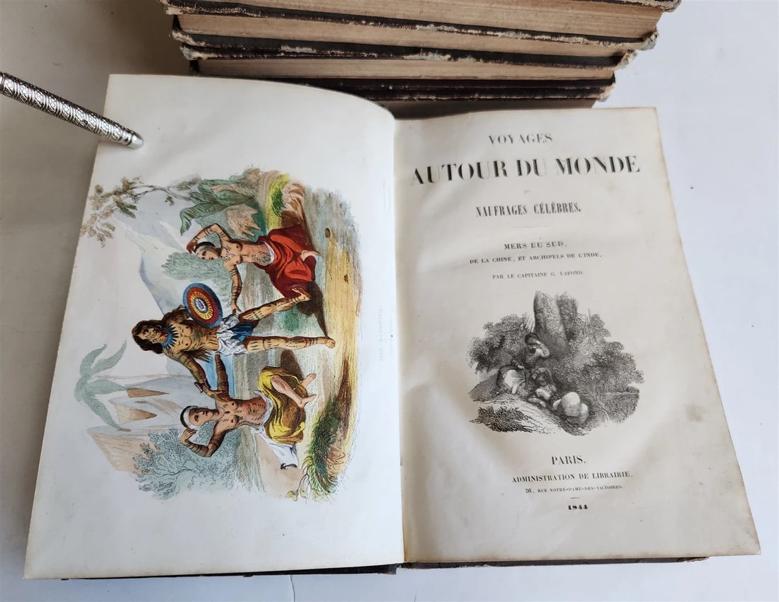 1843 TRAVELS to AMERICA CHINA INDIA 8 vols ILLUSTRATED antique in FRENCH - 8