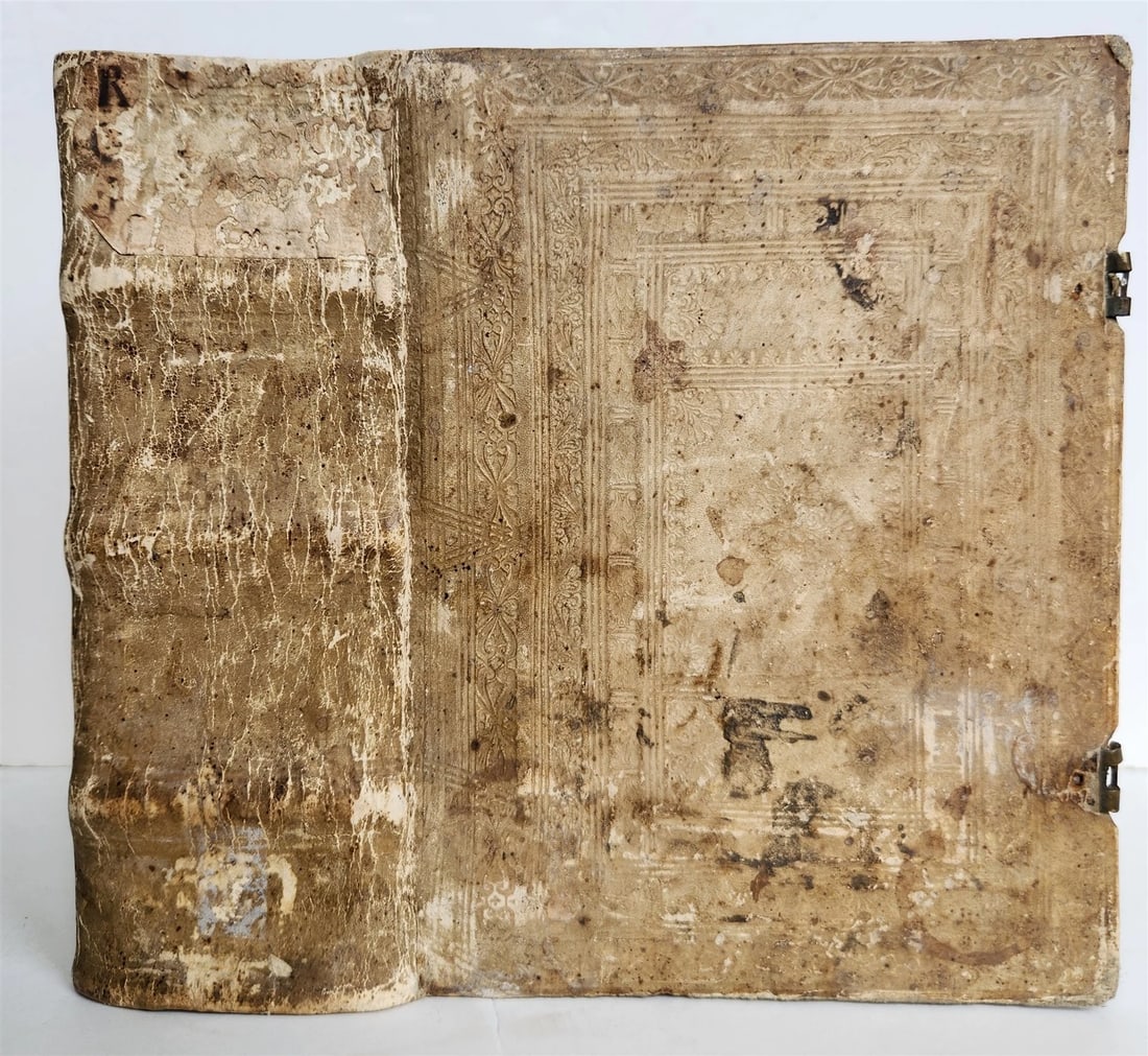 1706 THEOLOGY antique BLIND TOOLED PIGSKIN BINDING decorative - 2