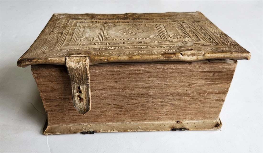 1706 THEOLOGY antique BLIND TOOLED PIGSKIN BINDING decorative - 3