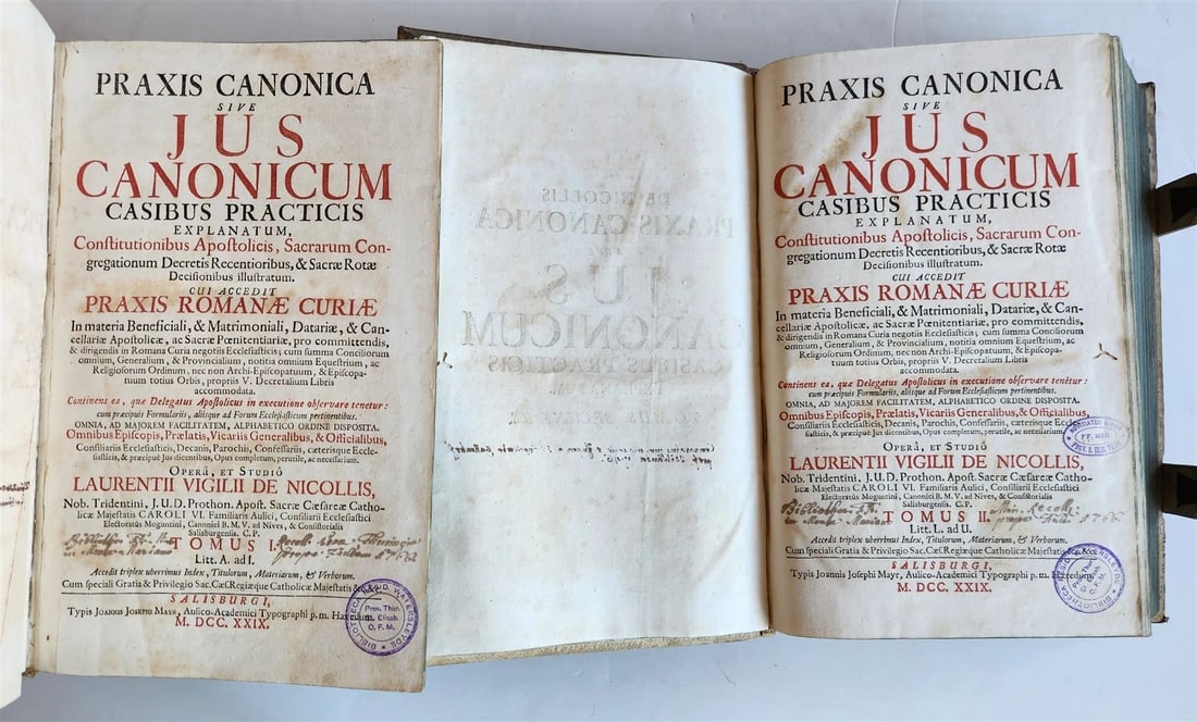 1729 CANON LAW antique 2 VOLUMES PIGSKIN BOUND FOLIO - 2