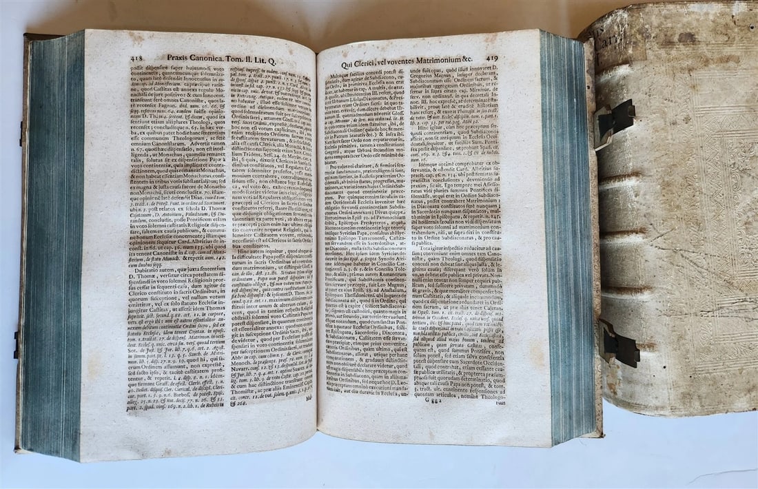 1729 CANON LAW antique 2 VOLUMES PIGSKIN BOUND FOLIO - 7