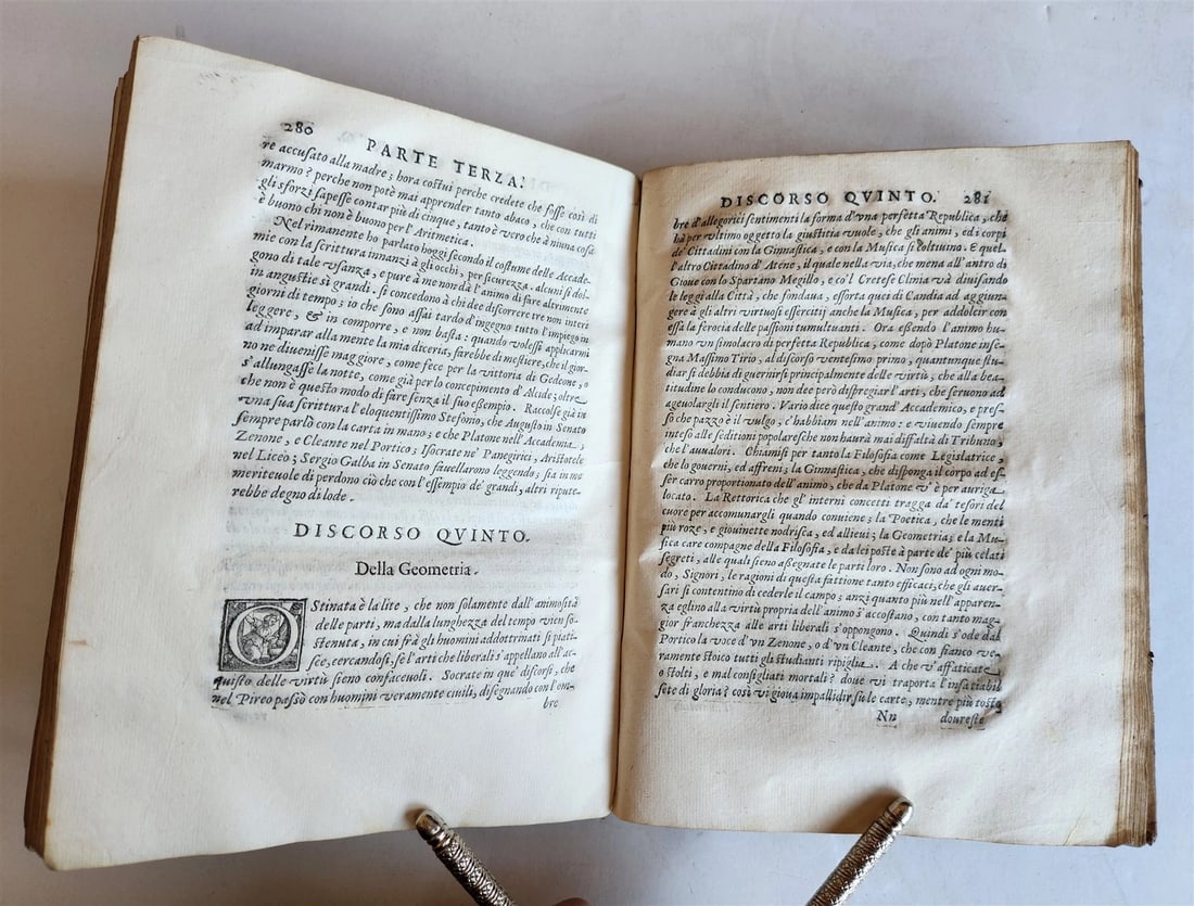 1627 Discorsi Morali Su La Tavola di Cebete Tebano antique VELLUM BOUND - 8