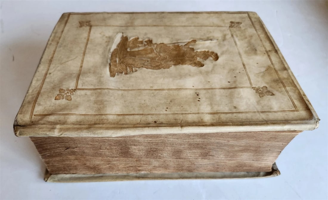 1709 BIBLE in GREEK ILLUSTRATED w/ MAPS antique GILT DECORATED VELLUM BINDING - 10