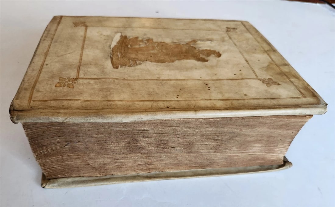 1709 BIBLE in GREEK ILLUSTRATED w/ MAPS antique GILT DECORATED VELLUM BINDING - 2