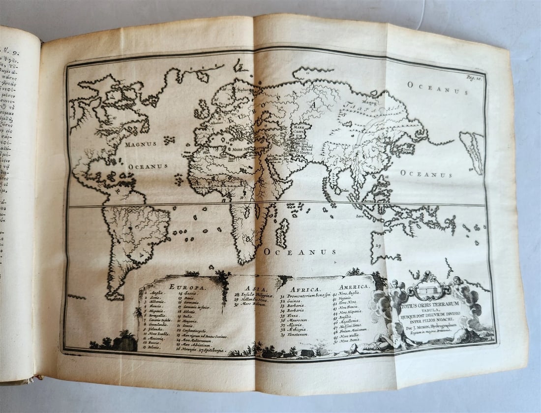1709 BIBLE in GREEK ILLUSTRATED w/ MAPS antique GILT DECORATED VELLUM BINDING - 5