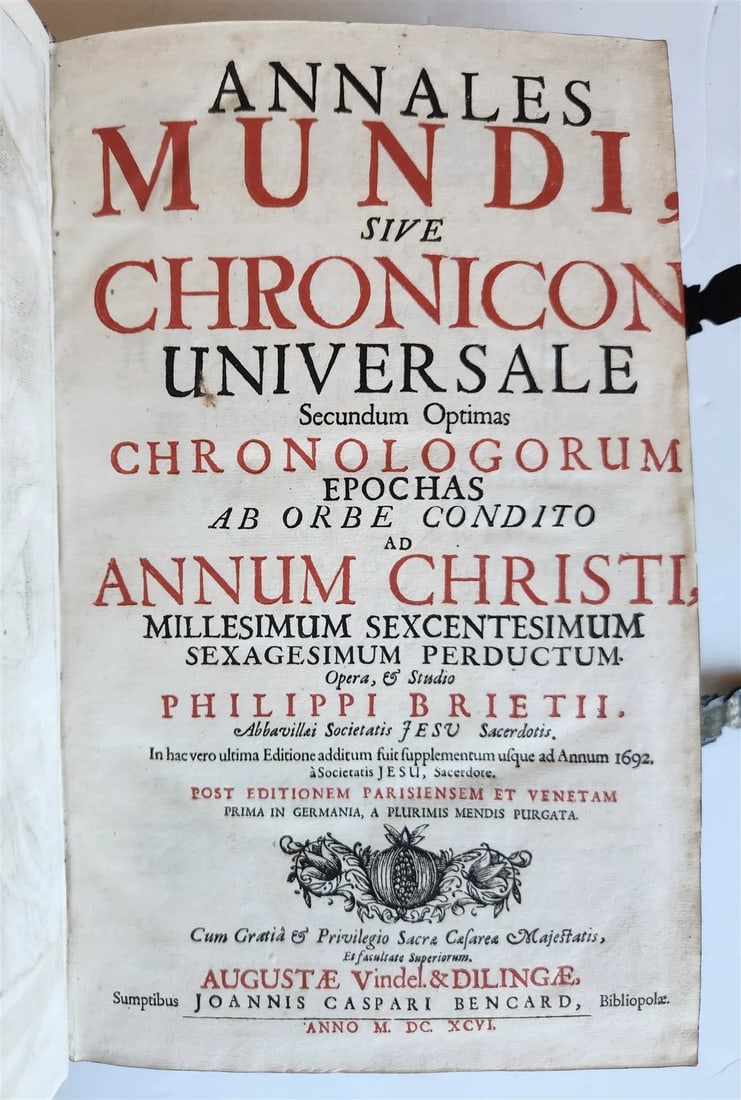 1696 WORLD'S CHRONICLE antique PIGSKIN BOUND FOLIO w/ CLASPS decorative - 7