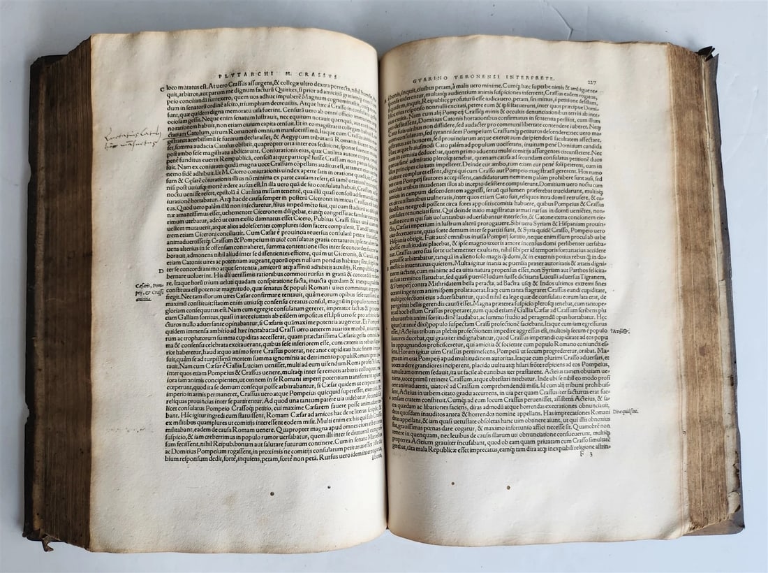 1535 LIVES OF ILLUSTRIOUS GREEKS & ROMANS by PLUTARCH antique PIGSKIN FOLIO - 12
