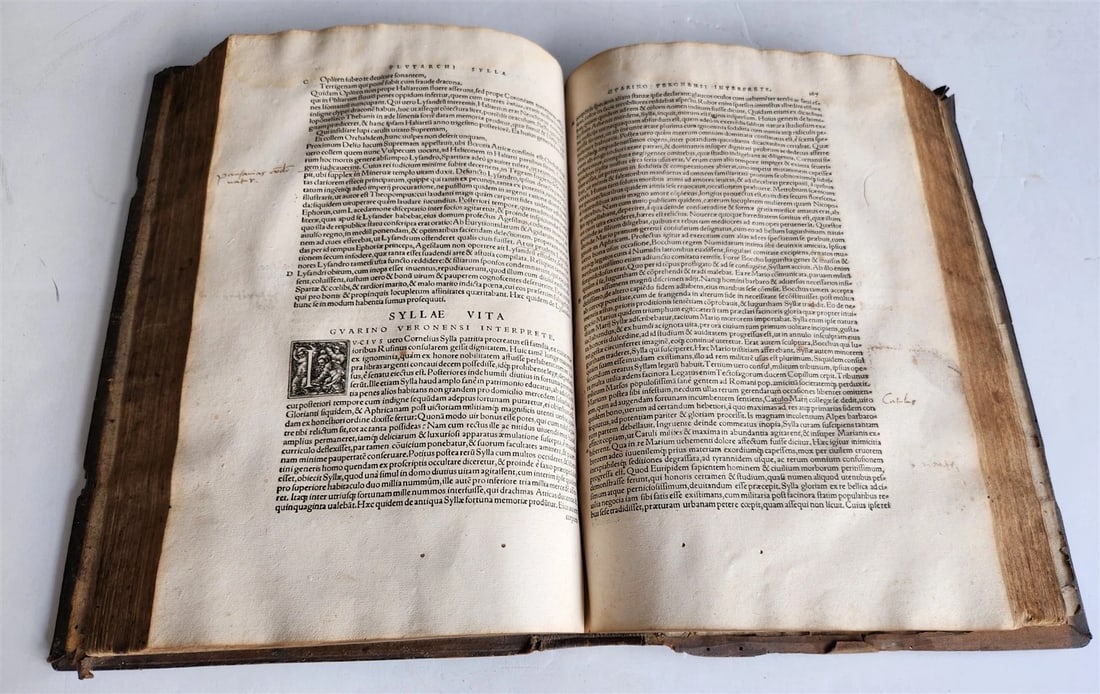 1535 LIVES OF ILLUSTRIOUS GREEKS & ROMANS by PLUTARCH antique PIGSKIN FOLIO - 8