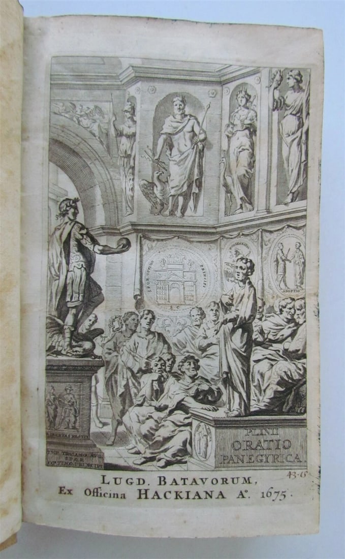 1675 PLINIUS PANEGYRICUS liber TRAIANO DICTUS antique VELLUM BOUND: C. PLINI (Plinius) PANEGYRICUS liber TRAIANO DICTUS Cum Annotationibus antehac ineditis Dominici Baudii. Iis Accedunt Commentarius Justi Lipsii, integrae notae Joannis Livinaei, Jani Gruteri, Conradi 