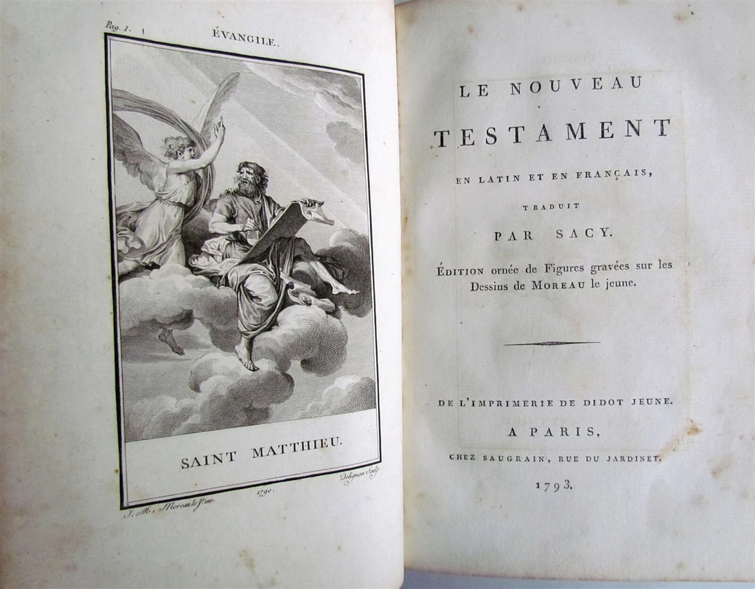 1793 BIBLE 3 VOLUMES ILLUSTRATED FRENCH NEW TESTAMENT antique - 2