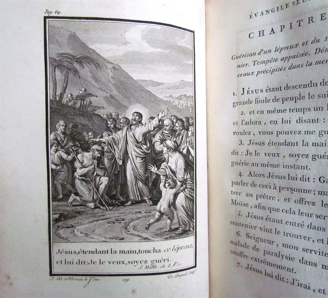 1793 BIBLE 3 VOLUMES ILLUSTRATED FRENCH NEW TESTAMENT antique - 4