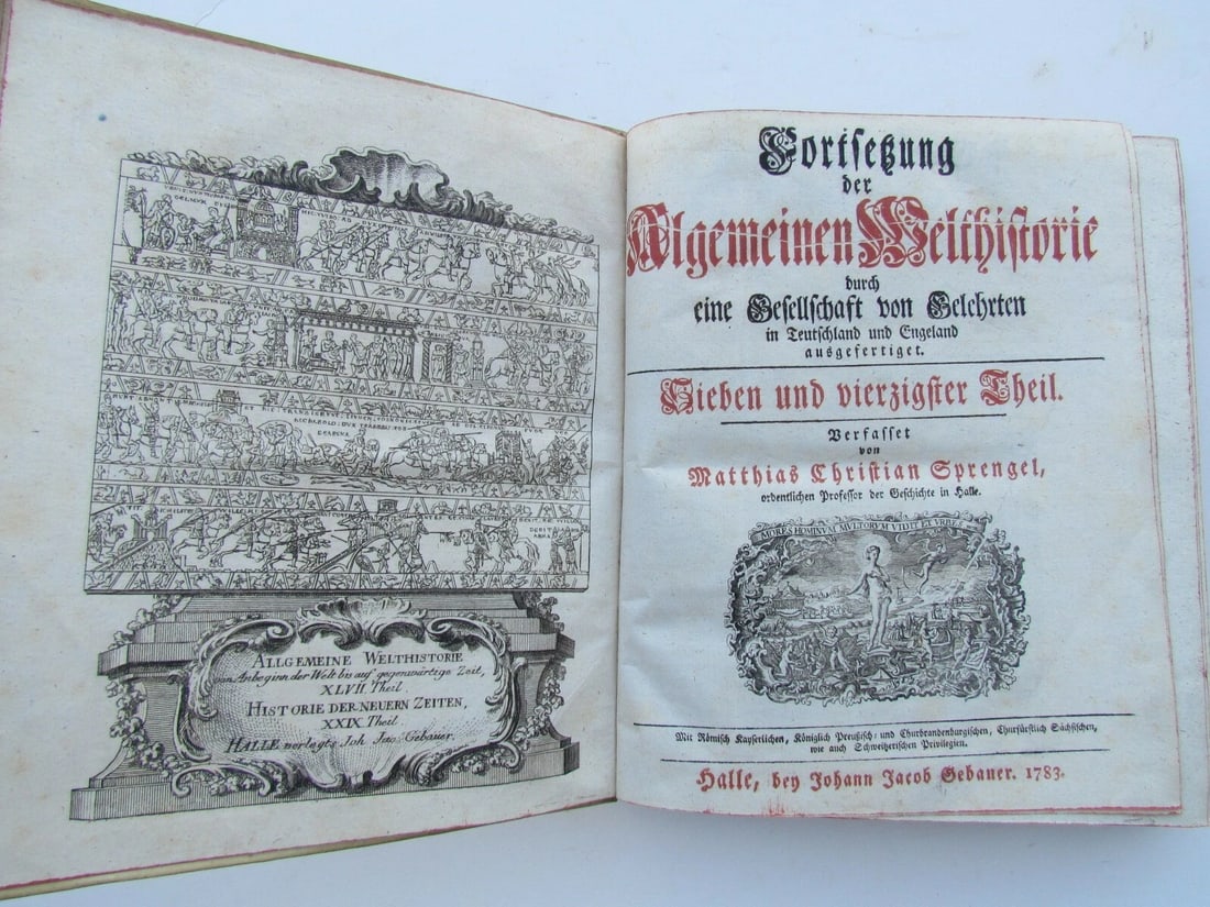 1783 WORLD HISTORY ANTIQUE VELLUM BOUND BOOK in GERMAN by Matthias Sprengel - 2