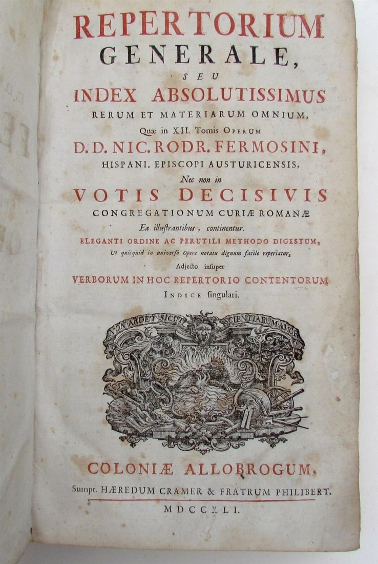 1741 VELLUM BOUND ANTIQUE FOLIO by Nicolai Fermosini Hispani Episcopi V.14 - 3