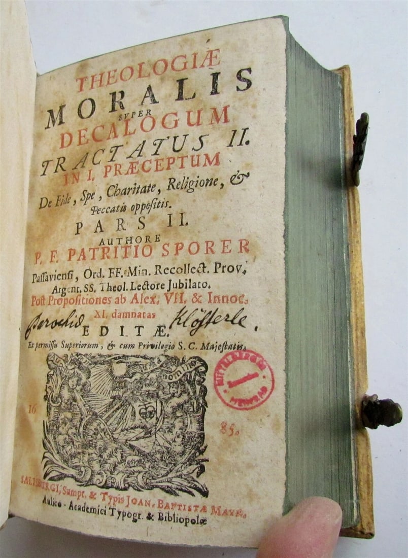 1685 Theologiae Moralis by SPORER antique BLINDSTAMPED PIGSKIN 17 CENTURY Vol II - 6