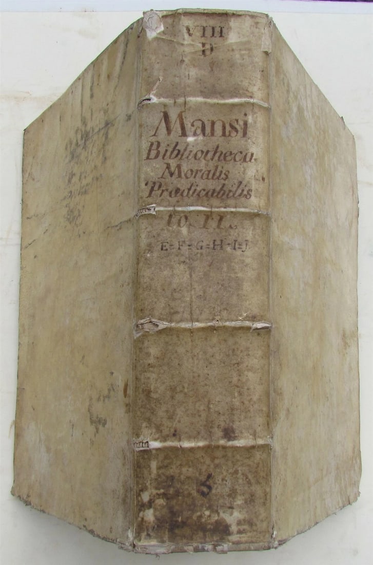 1703 VELLUM BINDING MASSIVE FOLIO Bibliotheca moralis by Josephi Mansi antique: R.P. Josephi Mansi ... Locupletissima Bibliotheca moralis praedicabilis, hoc est discursus varii exquisiti .. opus in gratiam concionatorum .. Volume II Printed in Venice in 1703 Good condition with