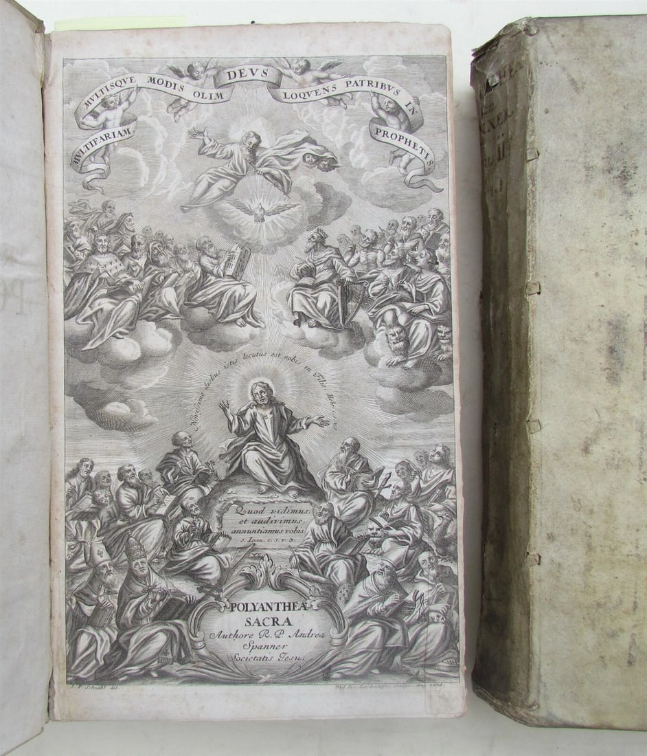 1702 2 volumes VELLUM FOLIO POLYANTHEA SACRA by JESUIT ANDREAE SPANNER ANTIQUE - 3