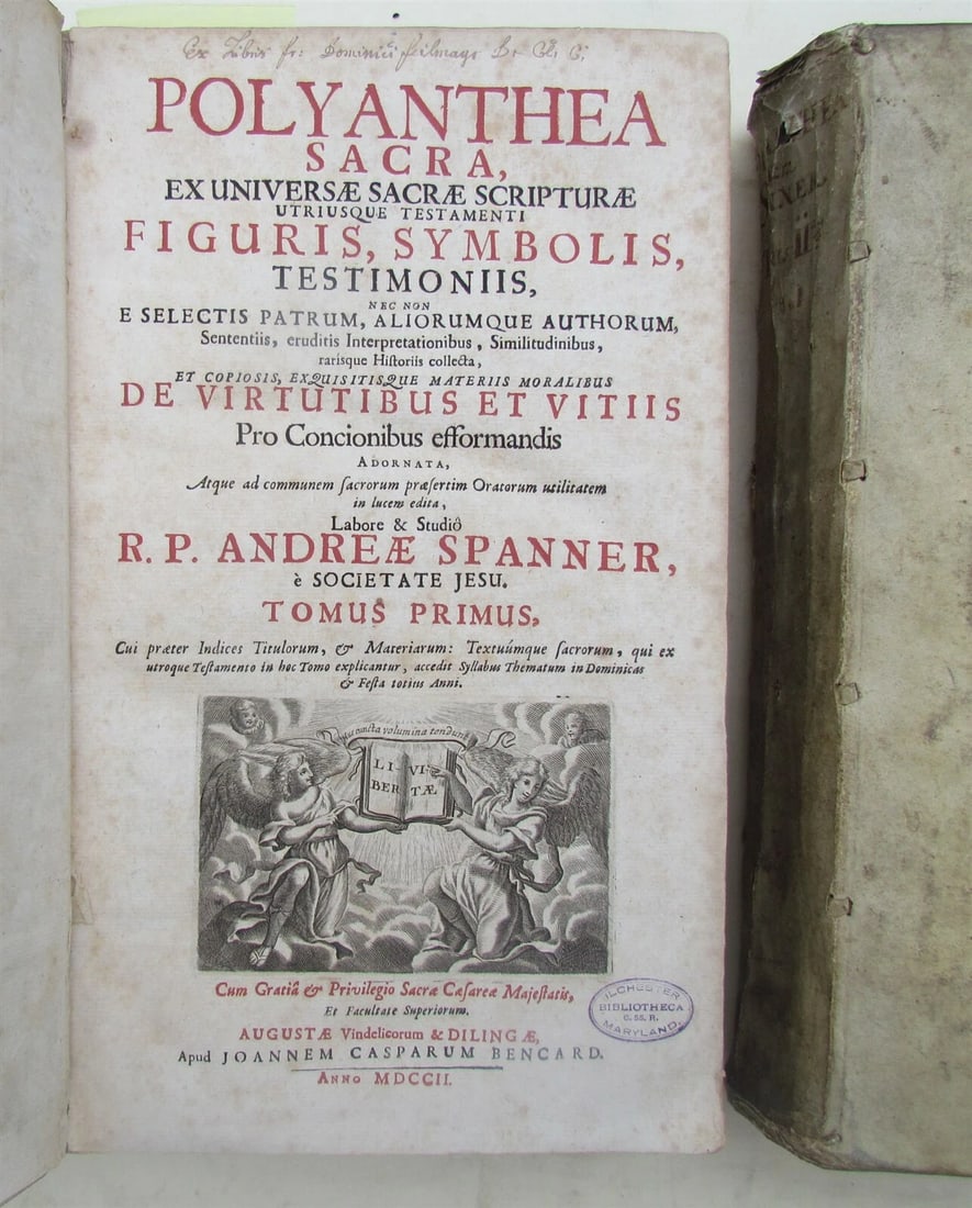 1702 2 volumes VELLUM FOLIO POLYANTHEA SACRA by JESUIT ANDREAE SPANNER ANTIQUE - 4