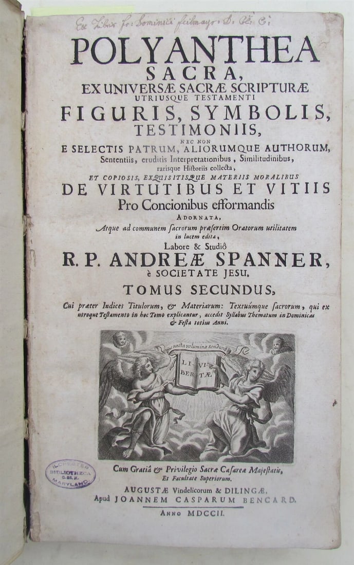 1702 2 volumes VELLUM FOLIO POLYANTHEA SACRA by JESUIT ANDREAE SPANNER ANTIQUE - 5