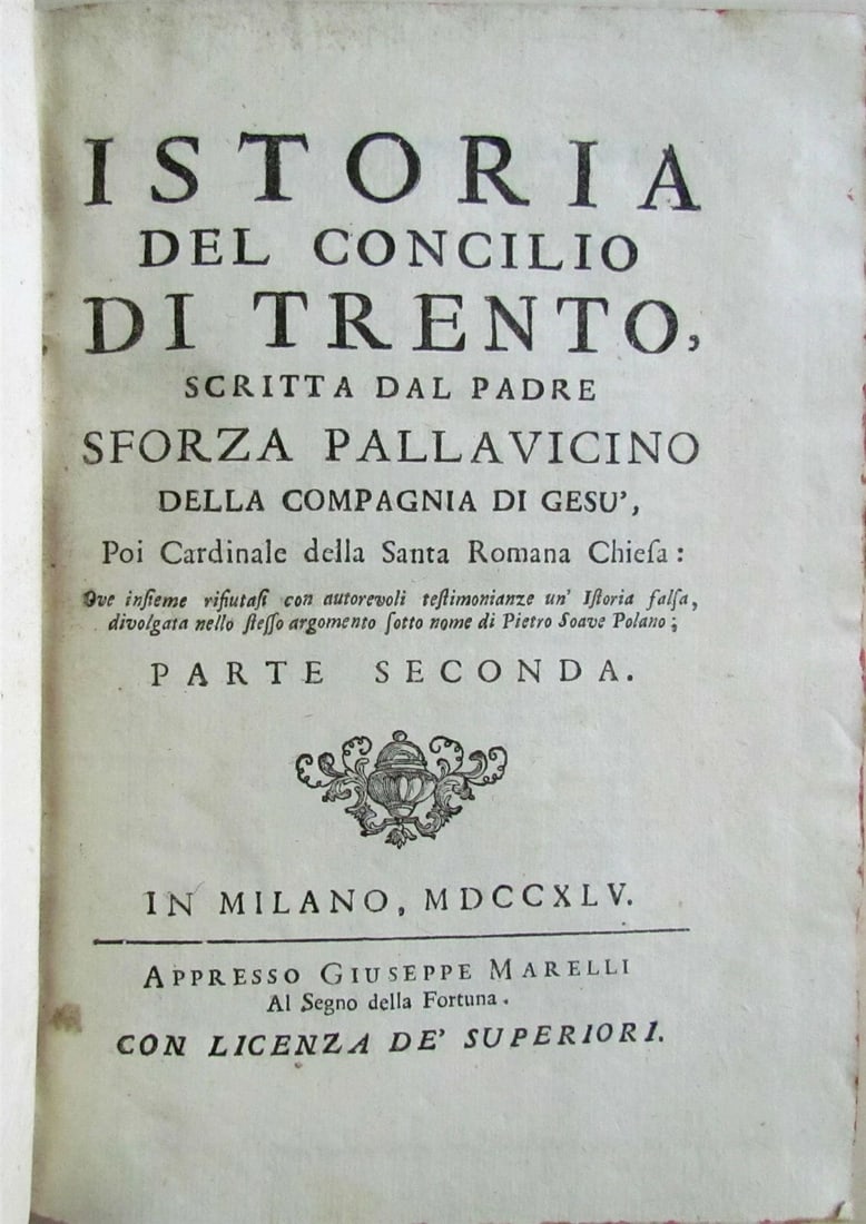 3 VELLUM BOUND 1745 ANTIQUE VOLUMES HISTORY OF TRENT COUNCIL in ITALIAN - 7