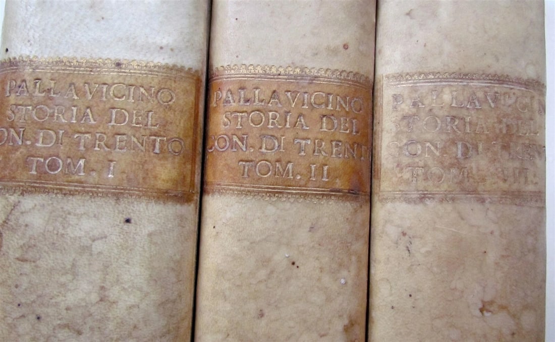3 VELLUM BOUND 1745 ANTIQUE VOLUMES HISTORY OF TRENT COUNCIL in ITALIAN - 8