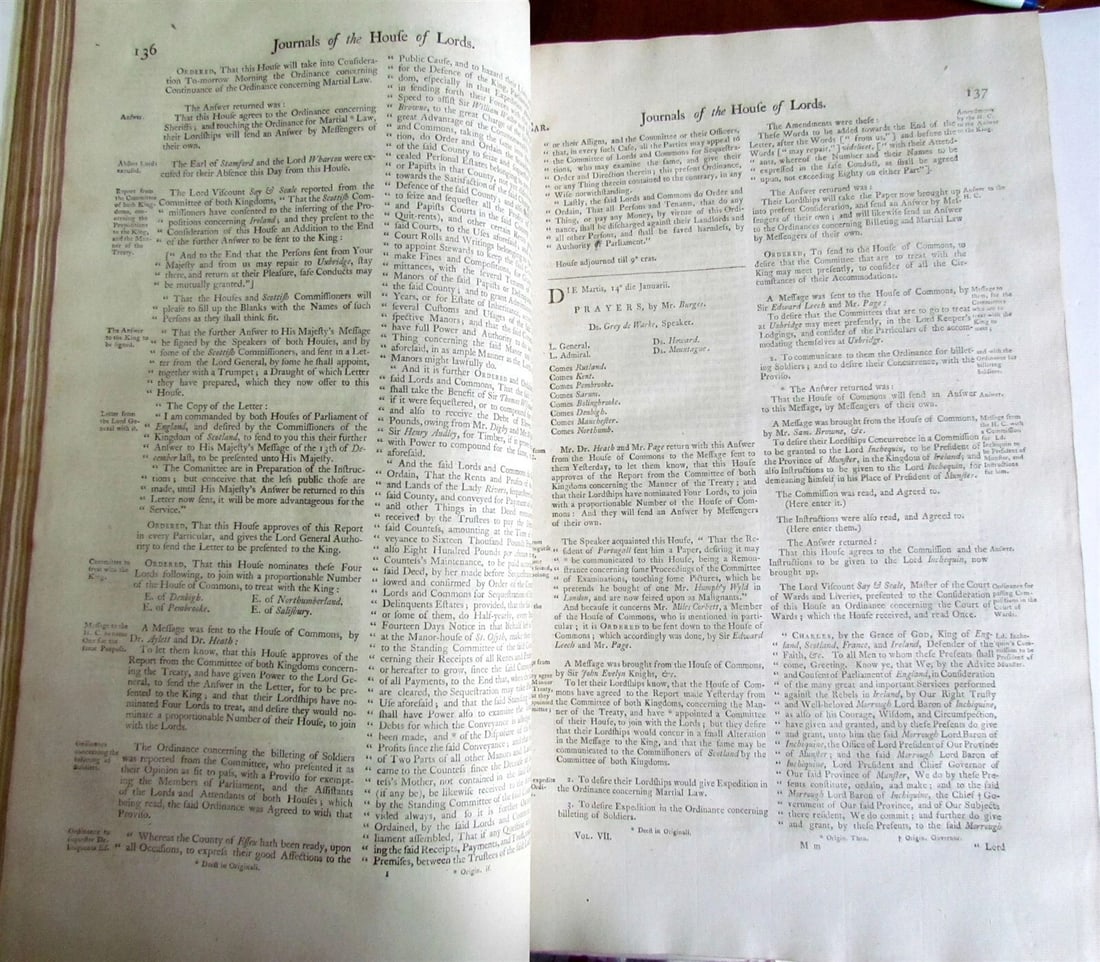 JOURNALS OF THE HOUSE OF LORDS 1644-1645 large folio antique in ENGLISH - 5