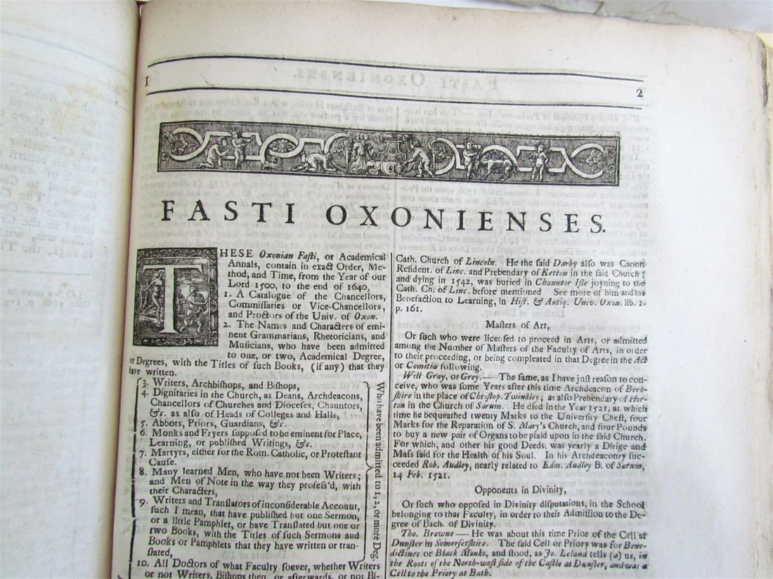 1721 HISTORY OF WRITERS & BISHOPS WHO HAD EDUCATION in OXFORD antique 2 FOLIOS - 3