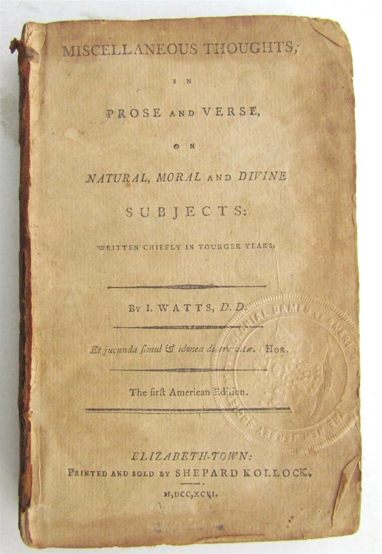 1796 MISCELLANEOUS THOUGHTS in PROSE & VERSE by I. WATTS antique AMERICANA (1 of 6)