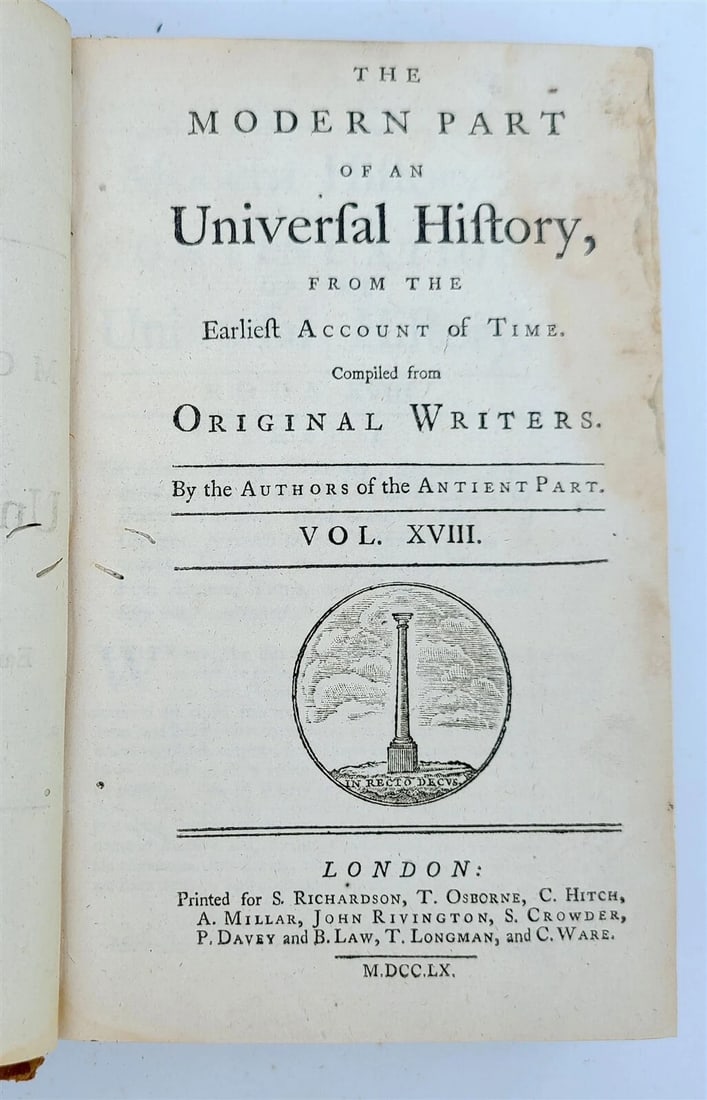 1760 Modern Part of an Universal History Barbary to Morocco antique RICHARDSON: The Modern Part of an Universal History... Barbary to Morocco... volume 18. London: S. Richardson. 1760 Half leather with marbled boards. 522 pages Size 5 by 8 1/4" In modern custom burgundy slipcase 