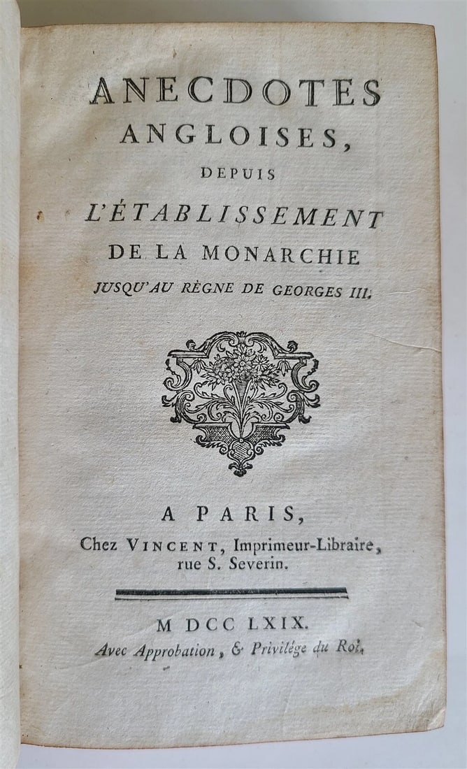 1769 ANECDOTES ANGLOISES antique FRENCH HISTORY of ENGLAND (1 of 7)