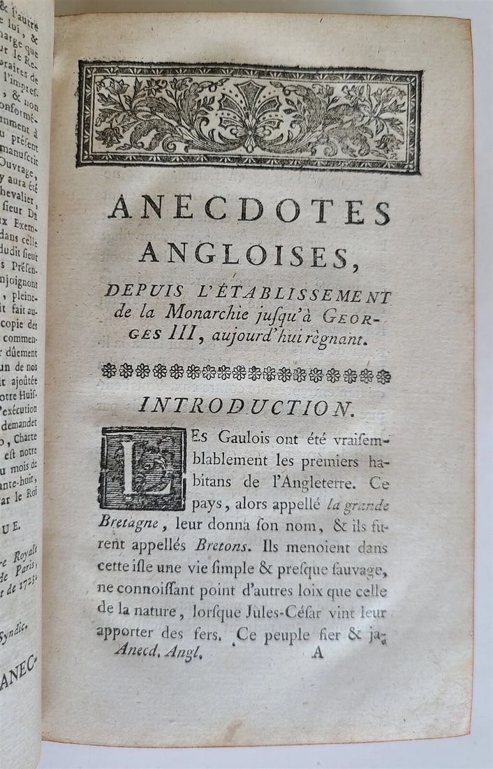 1769 ANECDOTES ANGLOISES antique FRENCH HISTORY of ENGLAND - 3