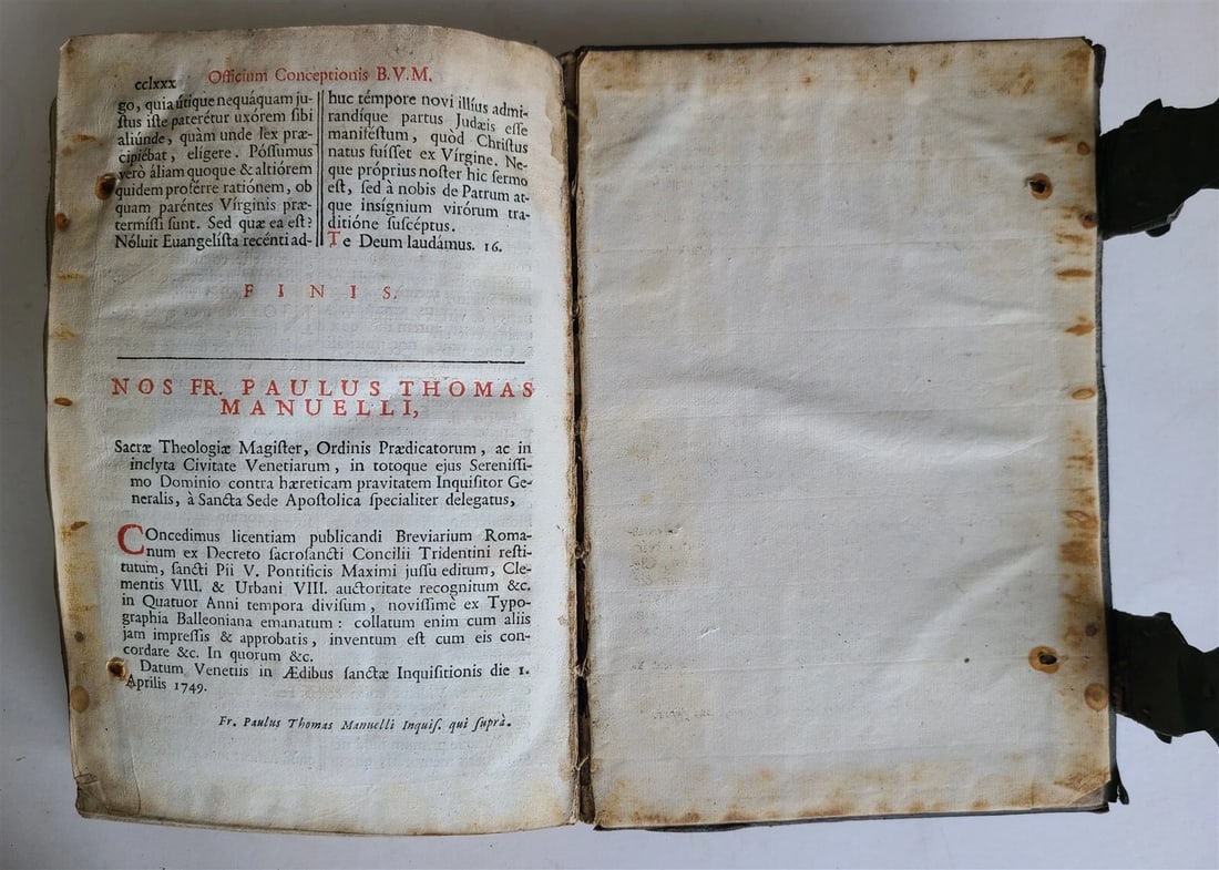 1751 BREVARIUM ROMANUM antique leather w/ brass clasps - 6