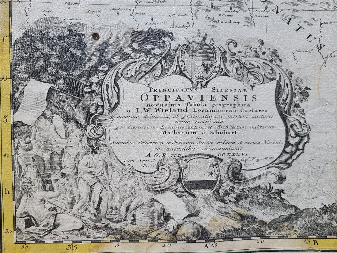 1736 LARGE MAP OF SILESIA POLAND OPPAVIENSIS antique 25 by 34 3/4" - 2
