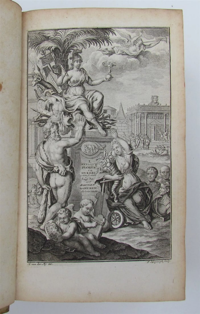 1744 ROMAN HISTORY ARMORIAL VELLUM BINDING ILLUSTRATED w/ MAP antique by FLORUS - 6
