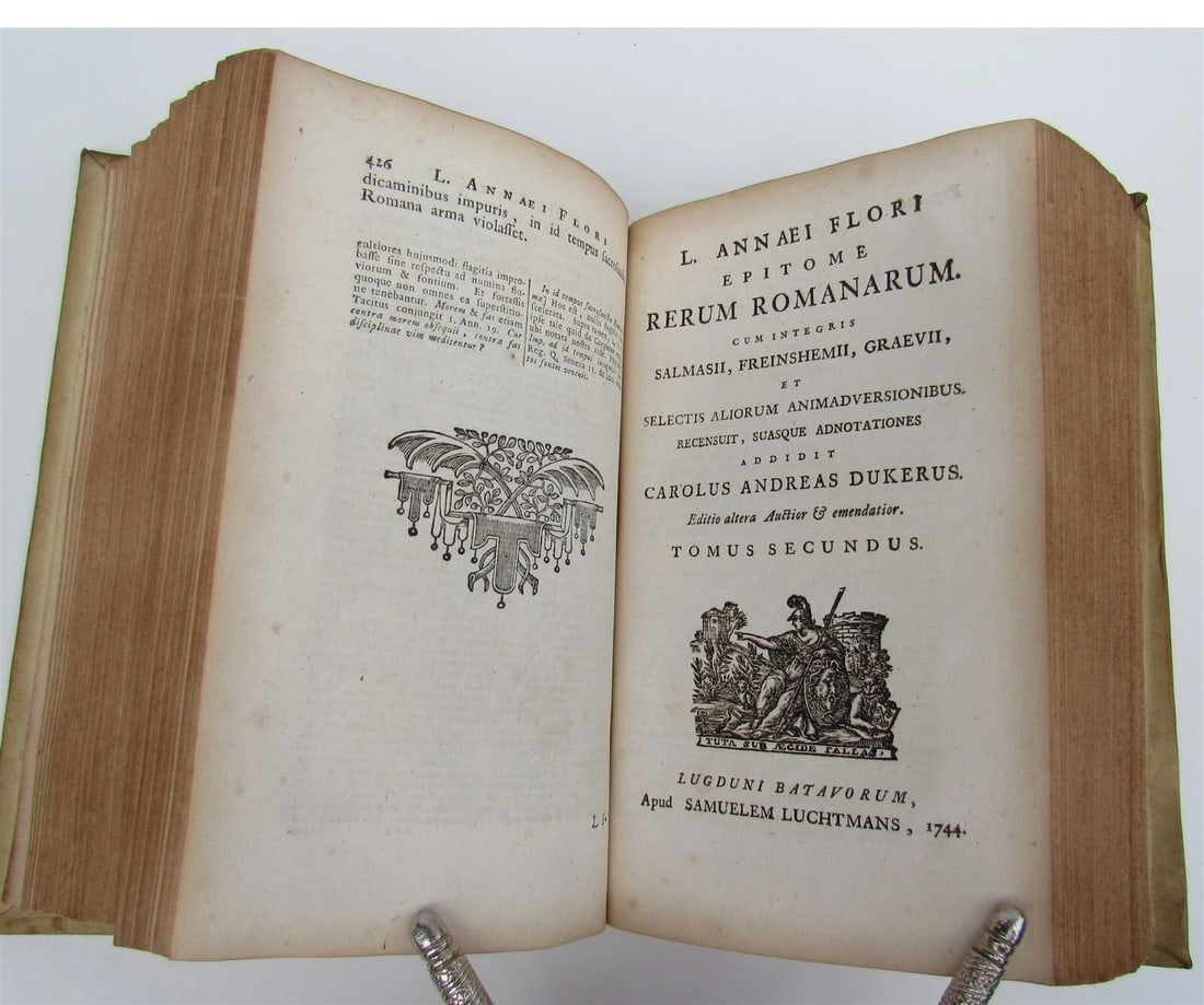 1744 ROMAN HISTORY ARMORIAL VELLUM BINDING ILLUSTRATED w/ MAP antique by FLORUS - 8