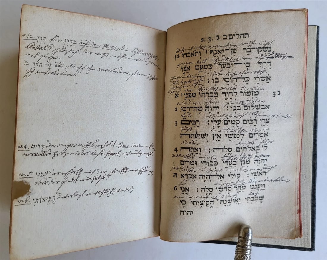 1738 PSALTERIUM in HEBREW Sepher Tehilim ANTIQUE Judaica PSALM BOOK Bible - 7
