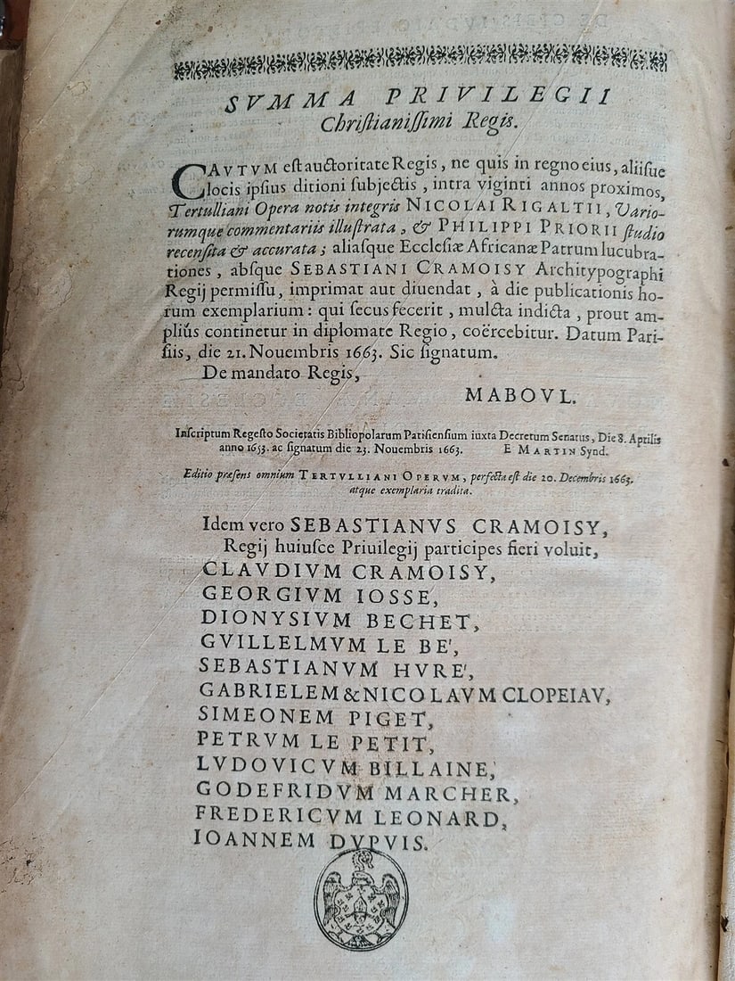 1664 OPERA AD VETUSTISSIMORUM EXEMPLARIUM FIDEM by TERTULLIAN Folio antique - 11