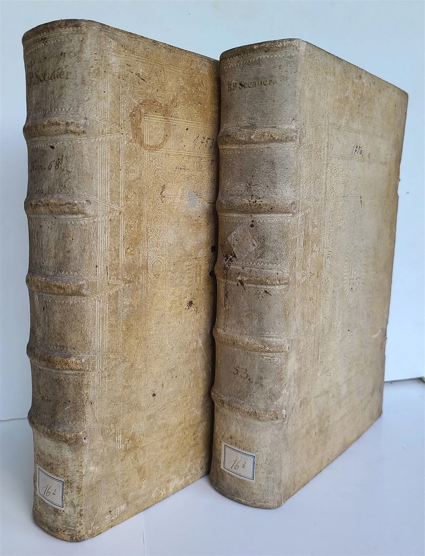 1753 - 1756 2 VOLUMES PIGSKIN BOUND FOLIOS w/ CLASPS antique SERMONS by SEEAUER (1 of 15)