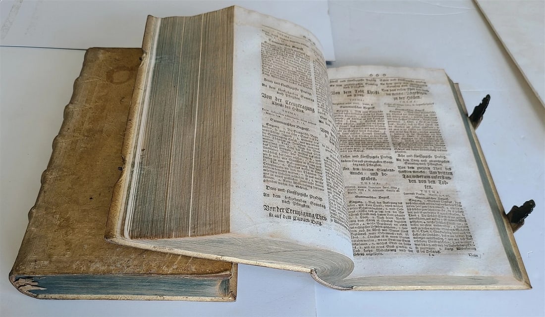 1753 - 1756 2 VOLUMES PIGSKIN BOUND FOLIOS w/ CLASPS antique SERMONS by SEEAUER - 8