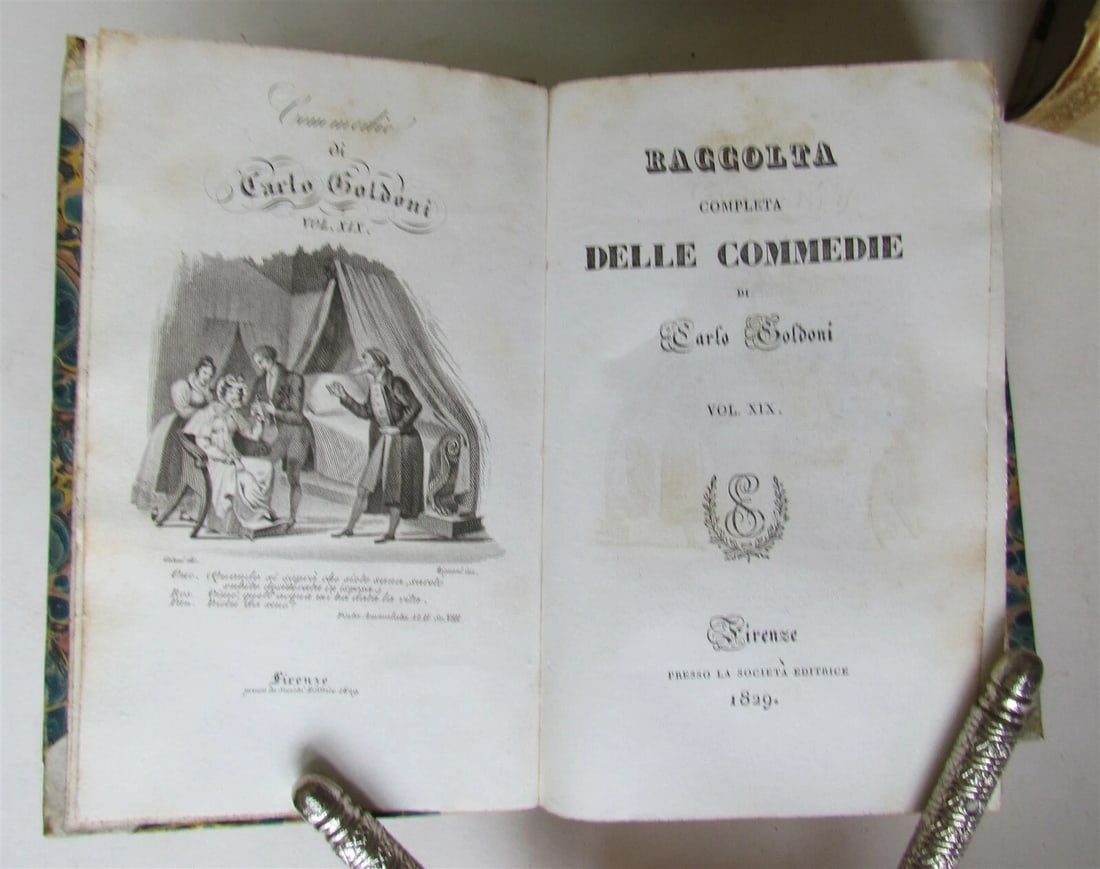 1827-31 15 volumes ITALIAN THEATRE PLAYS antique decorative VELLUM SPINES - 10