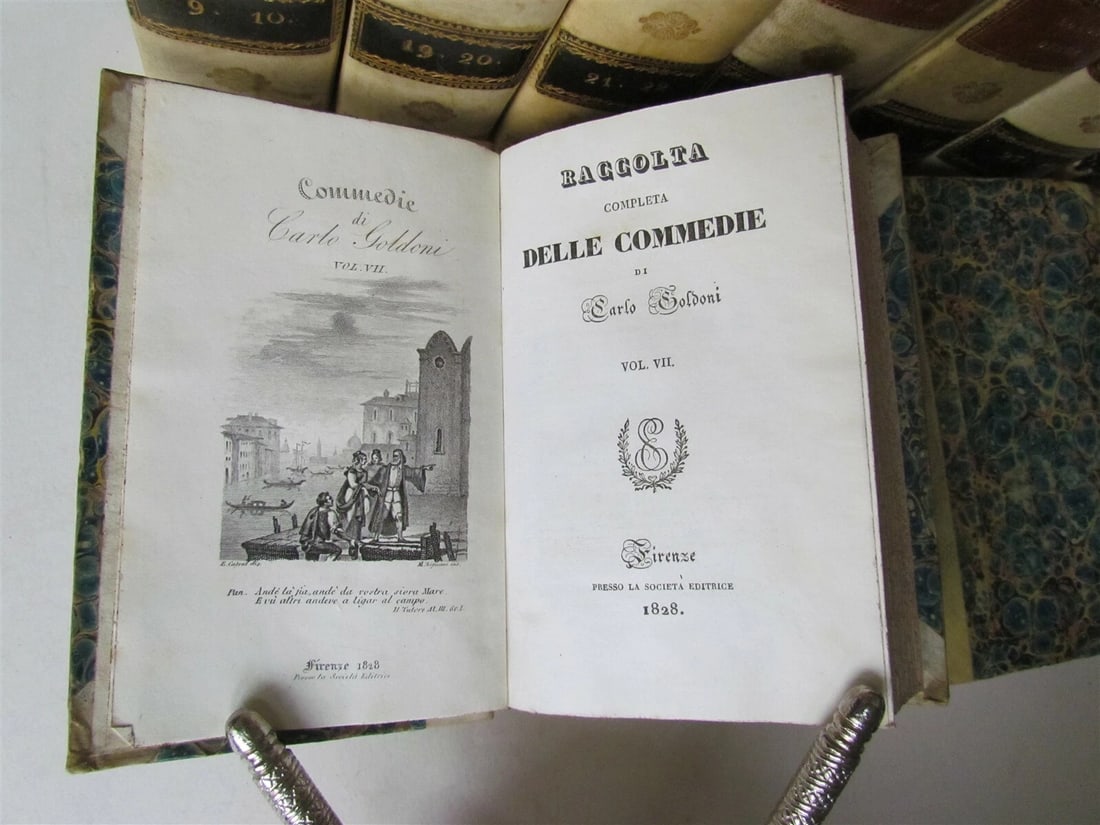1827-31 15 volumes ITALIAN THEATRE PLAYS antique decorative VELLUM SPINES - 5
