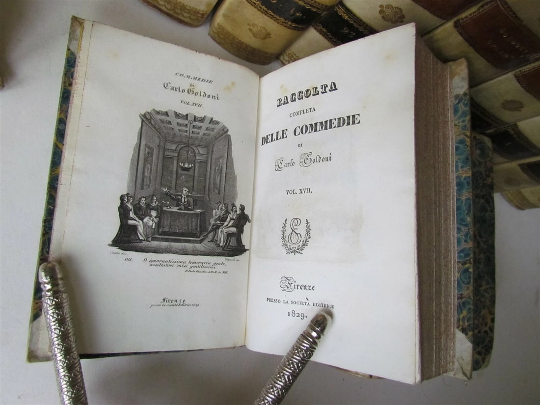 1827-31 15 volumes ITALIAN THEATRE PLAYS antique decorative VELLUM SPINES - 6