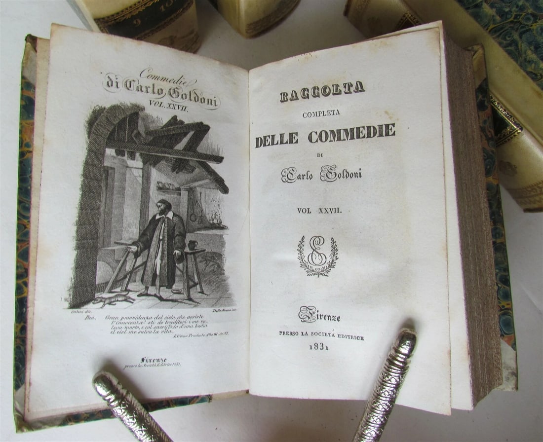 1827-31 15 volumes ITALIAN THEATRE PLAYS antique decorative VELLUM SPINES - 8