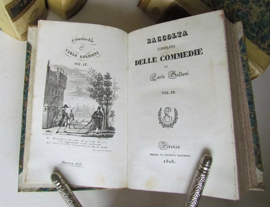 1827-31 15 volumes ITALIAN THEATRE PLAYS antique decorative VELLUM SPINES - 9