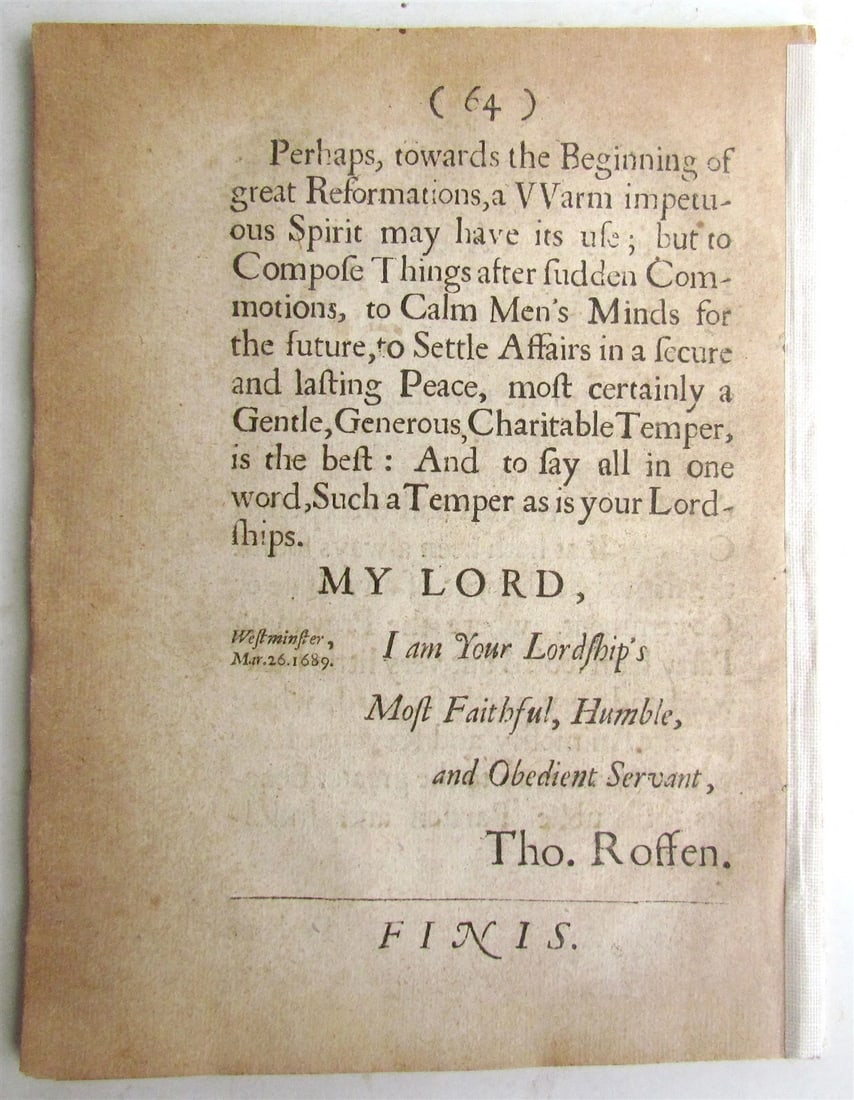 1689 BISHOP of ROCHESTER's SECOND LETTER TO LORD CHAMBERLAIN antique in ENGLISH - 2